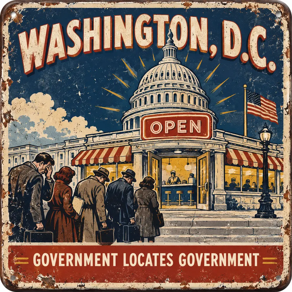 Satirical Blappos illustration: Record shutdown finally finds an ending