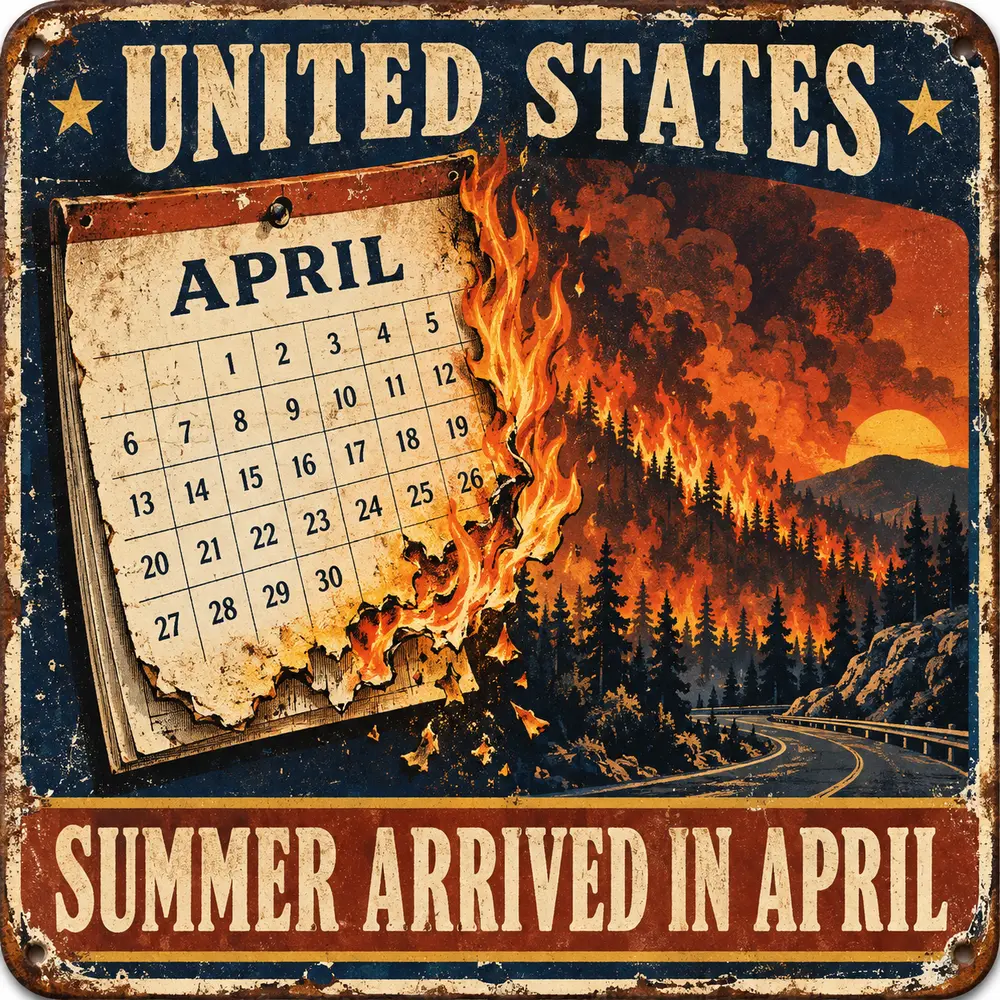 Satirical Blappos illustration: Fire season declines to wait for summer