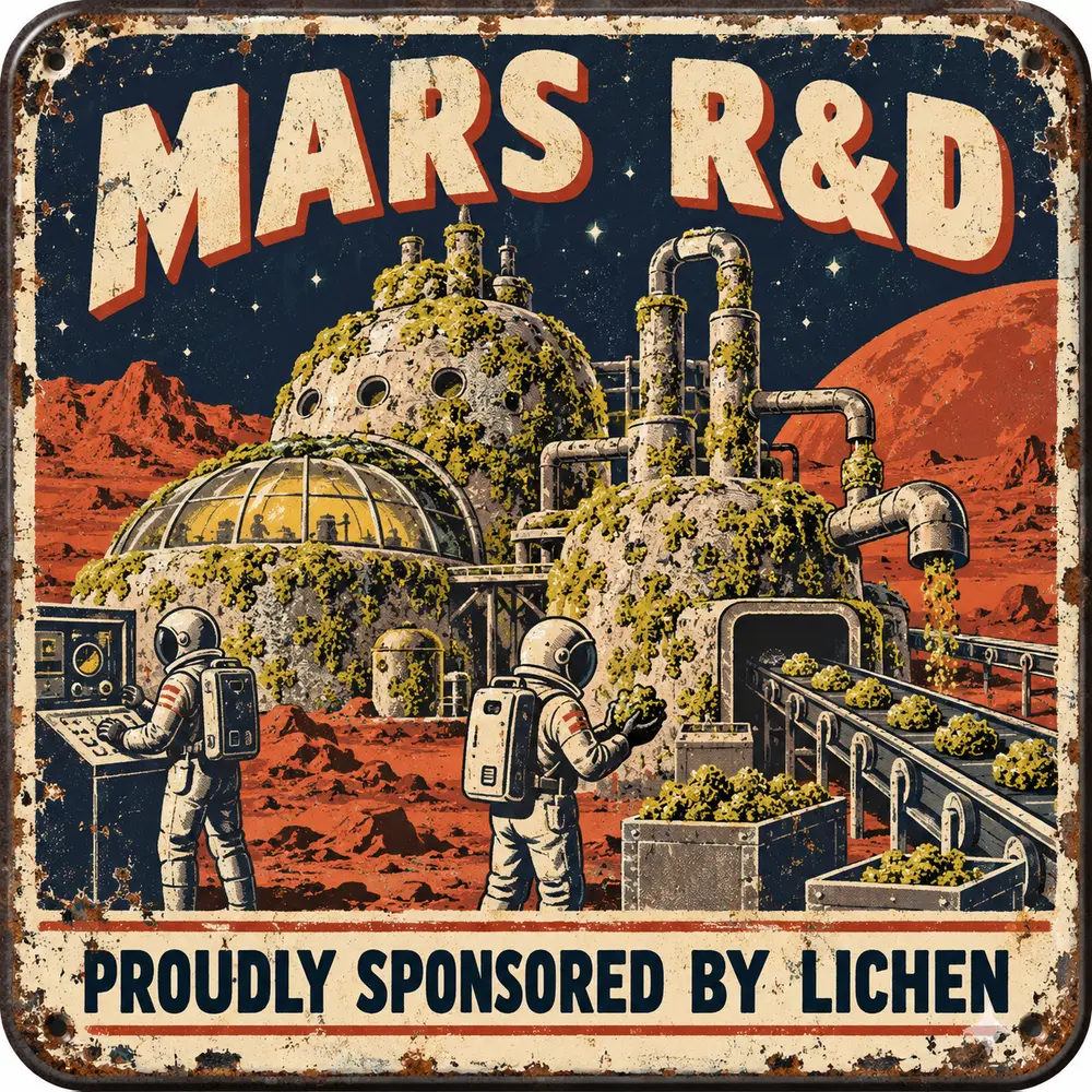 Satirical Blappos illustration: Space industry hires lichens