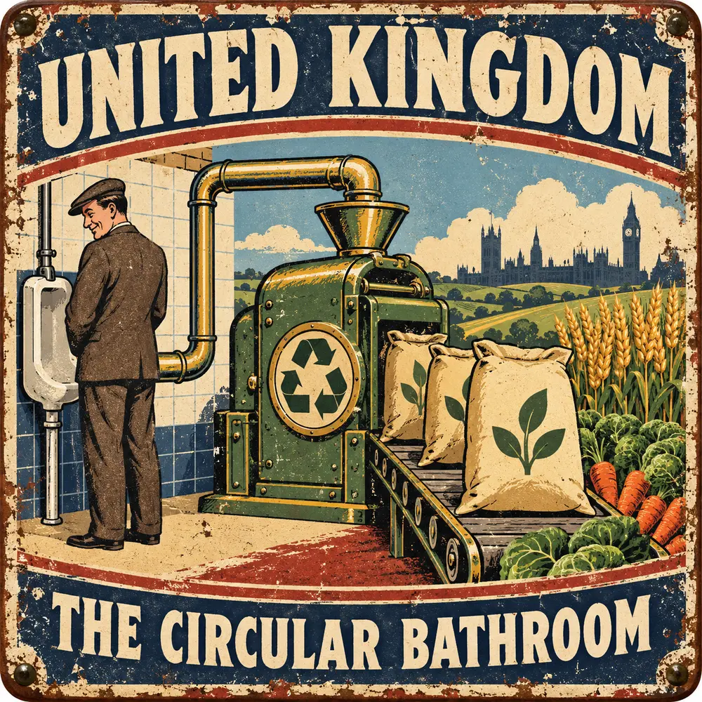Satirical Blappos illustration: Startup closes the pee loop