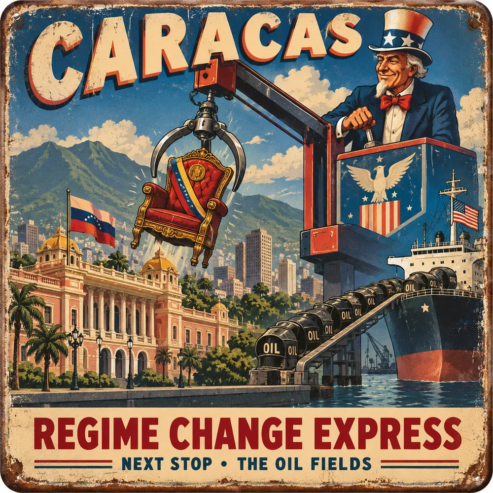 Satirical Blappos illustration: Regime change gets express shipping