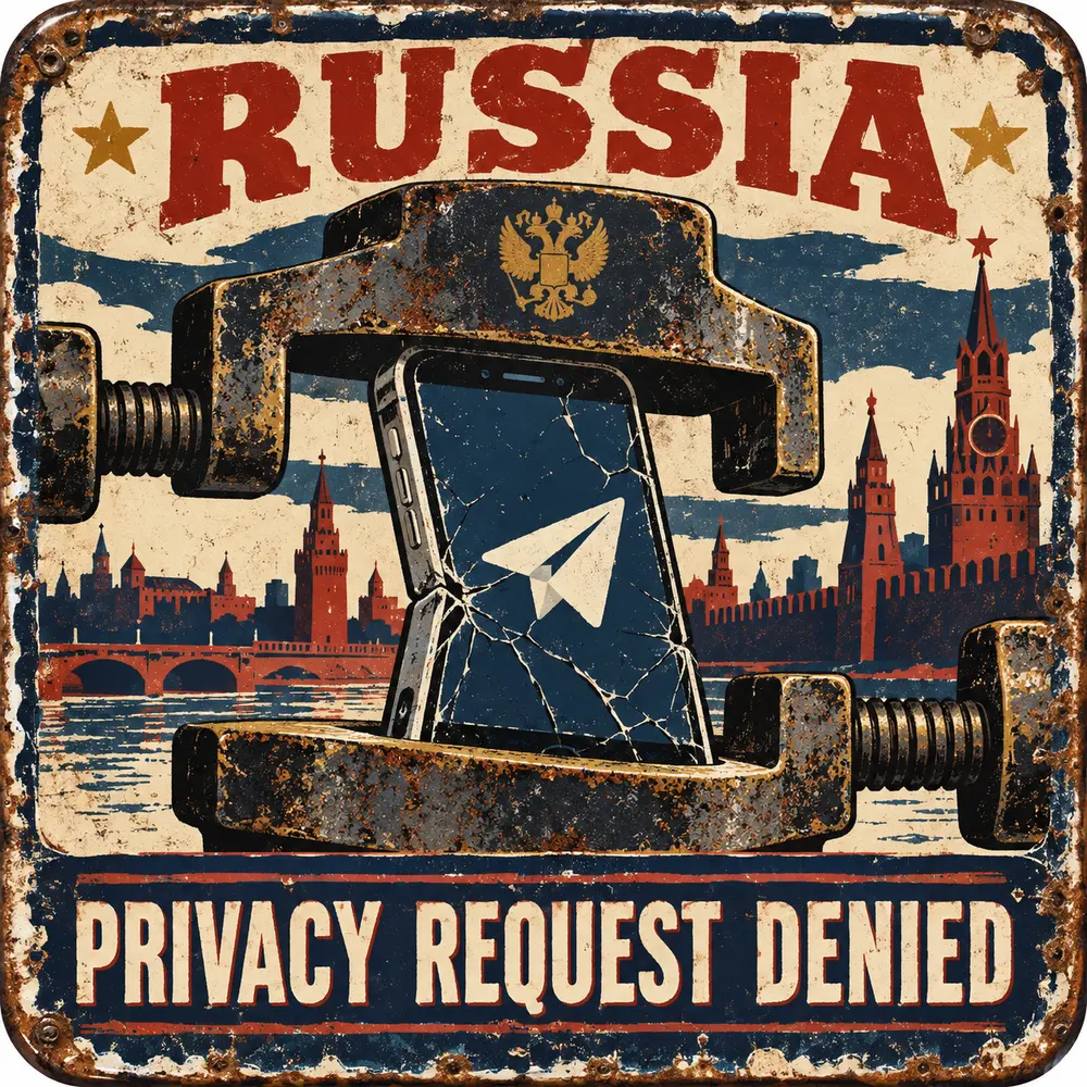 Satirical Blappos illustration: Telegram receives a government friend request