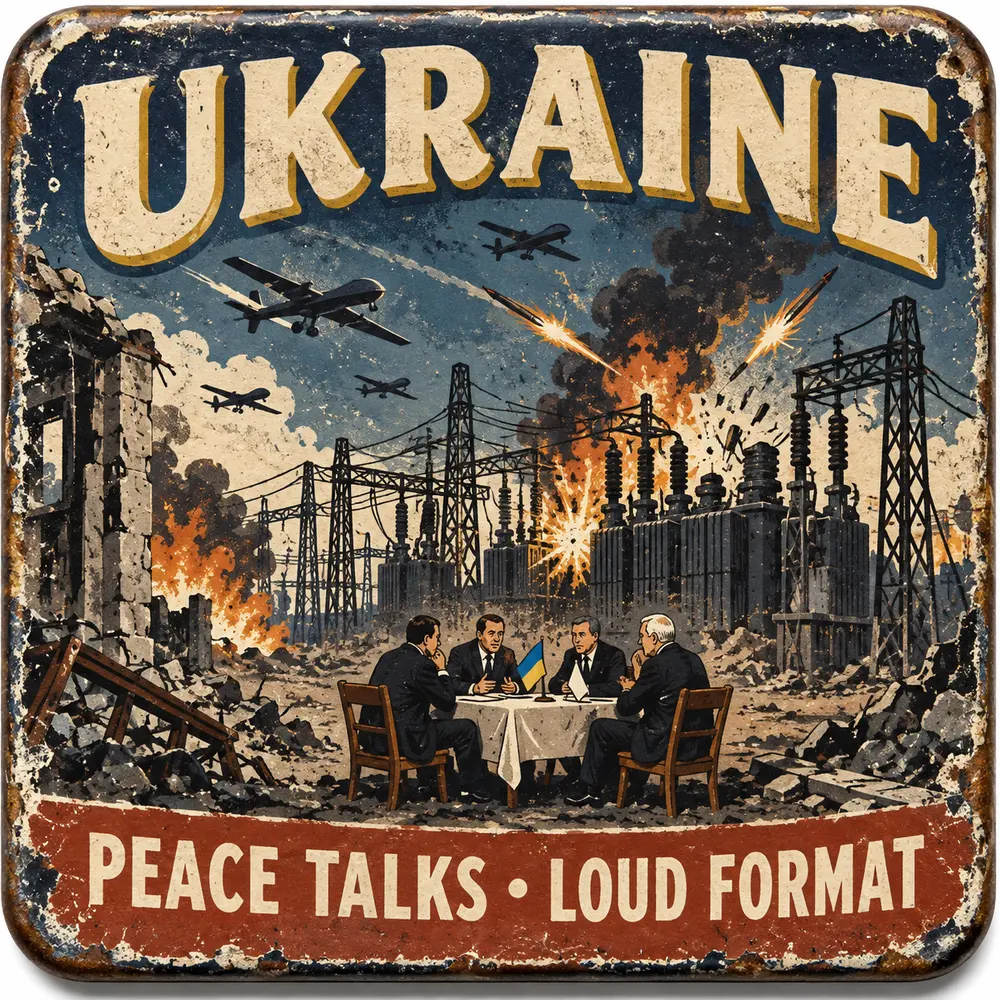 Satirical Blappos illustration: Peace talks receive 1,300 drones