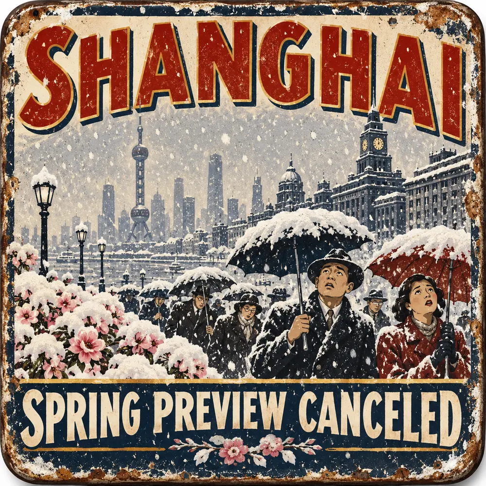 Satirical Blappos illustration: Twenty degrees to snow in one week