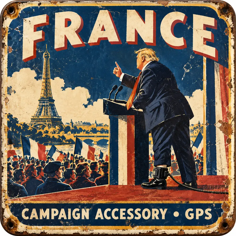 Satirical Blappos illustration: Campaign trail includes ankle accessory