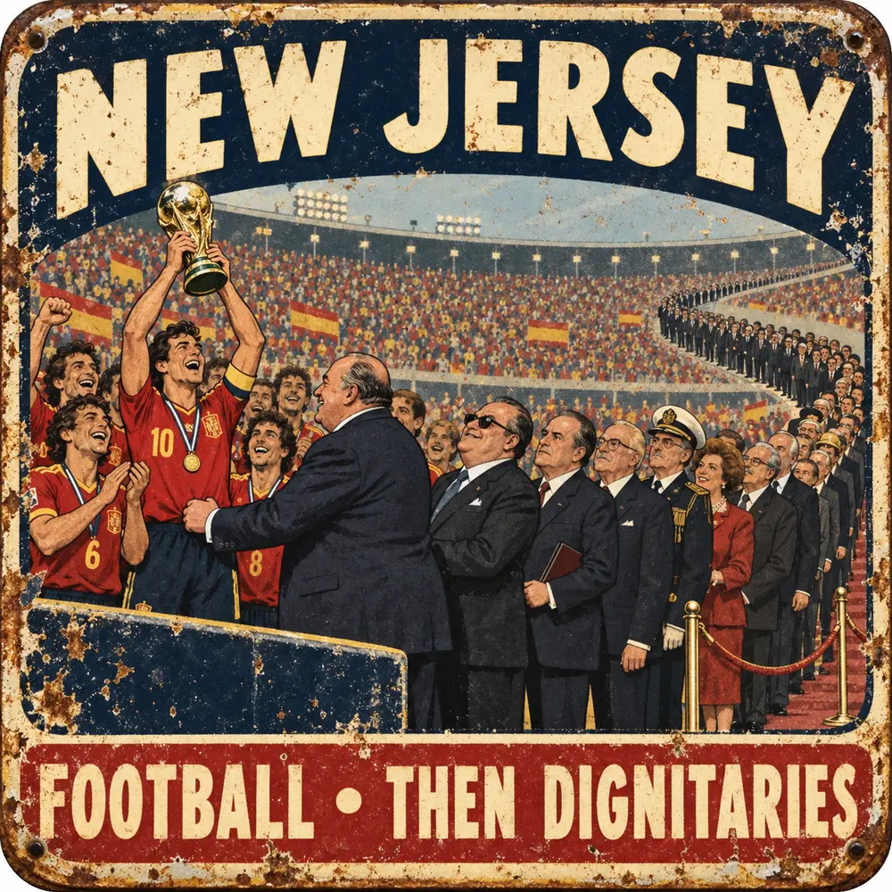 Satirical Blappos illustration: Spain wins, FIFA survives the ceremony