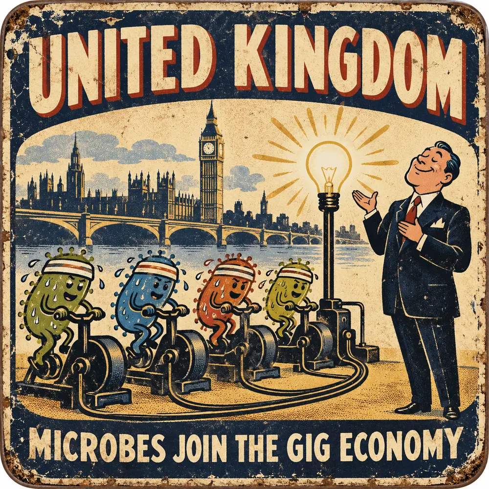 Satirical Blappos illustration: Bacteria told to start paying utilities