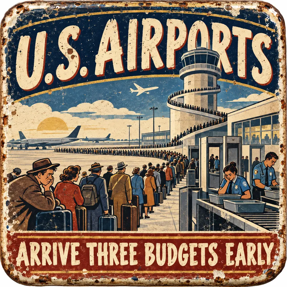 Satirical Blappos illustration: Security line now visible from space