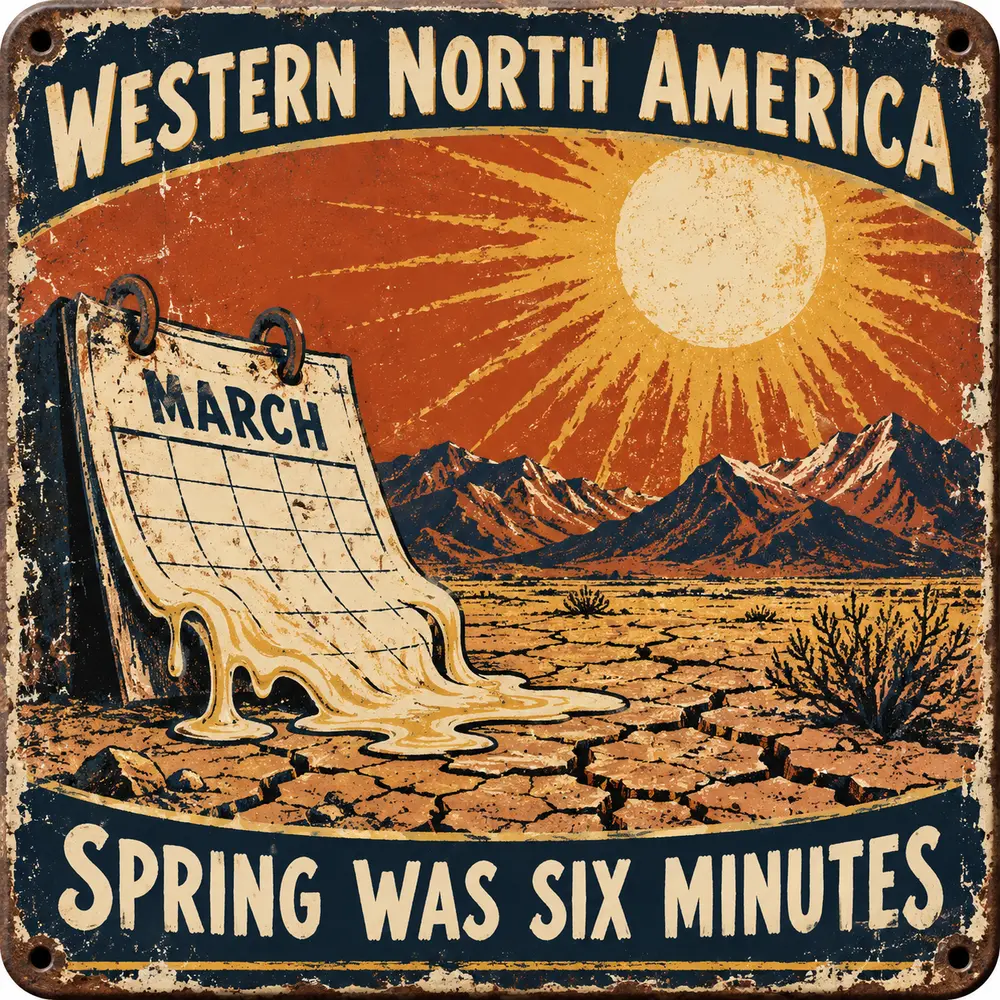 Satirical Blappos illustration: March skips directly to broil