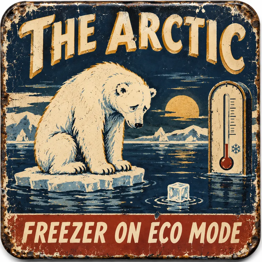 Satirical Blappos illustration: Sea ice ties record low, loses tiebreaker