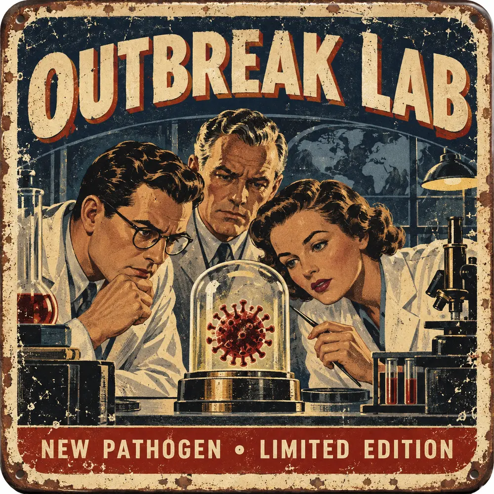 Satirical Blappos illustration: Scientists meet another virus nobody ordered