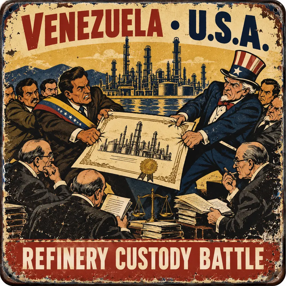Satirical Blappos illustration: Citgo custody battle reaches another season