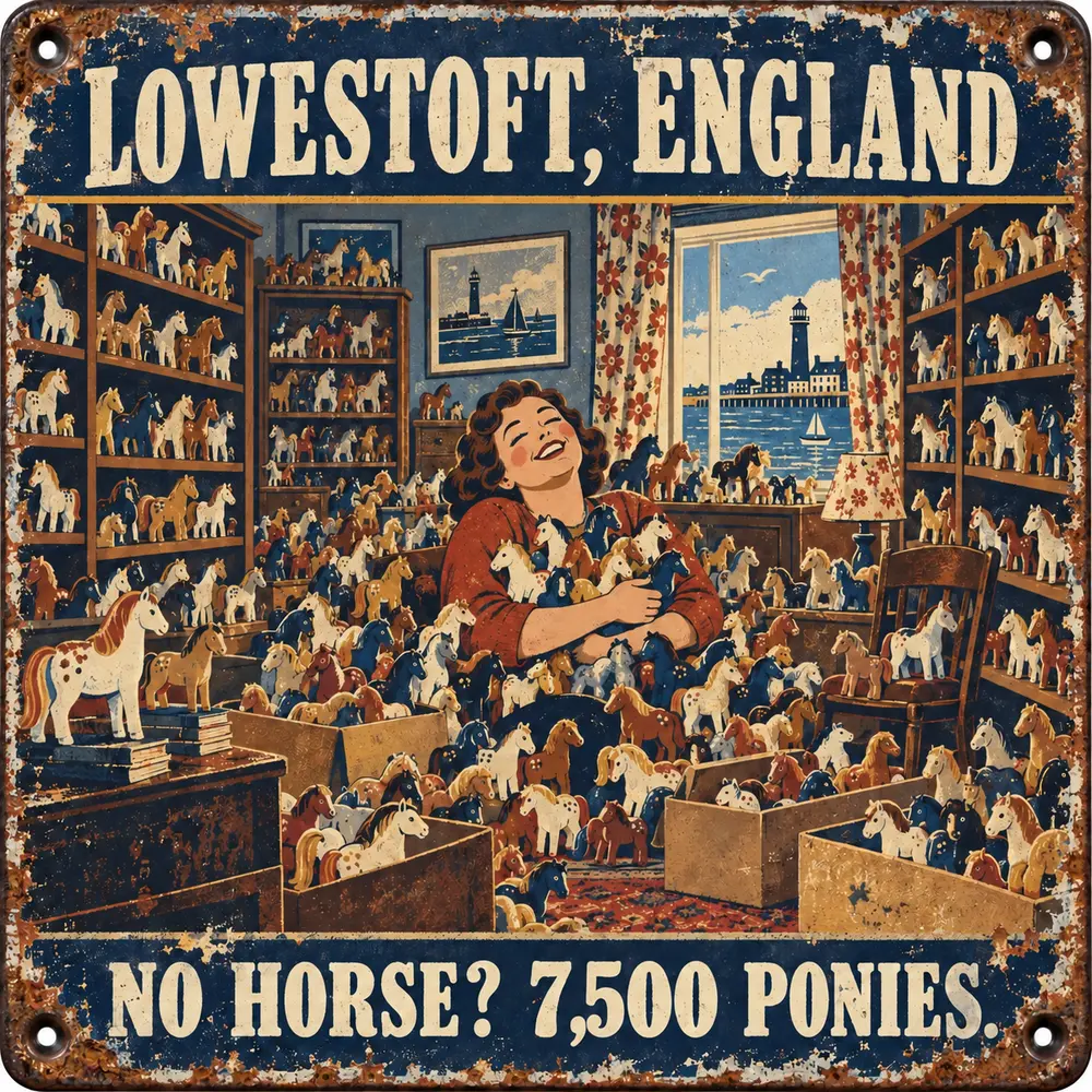 Satirical Blappos illustration: Denied one horse, woman acquires 7,500 ponies instead