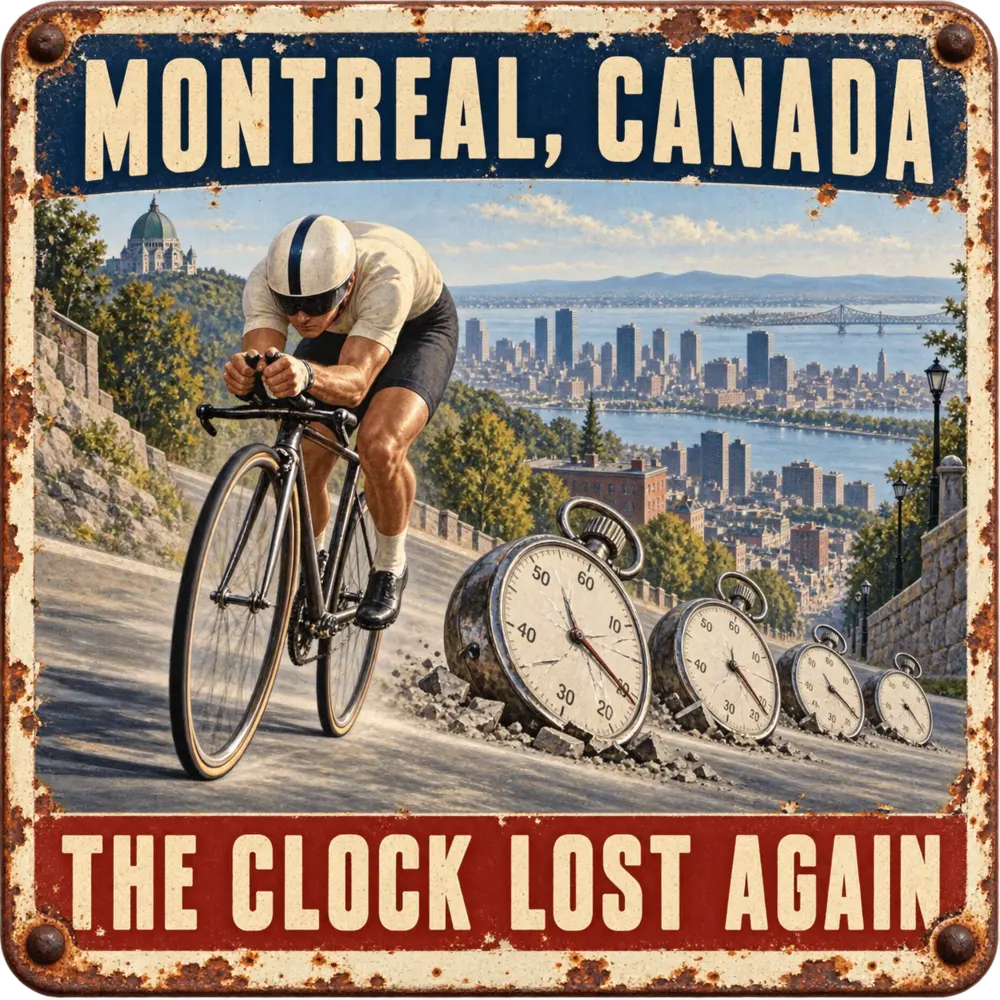 Satirical Blappos illustration: Cyclist wins record fourth straight world time-trial title