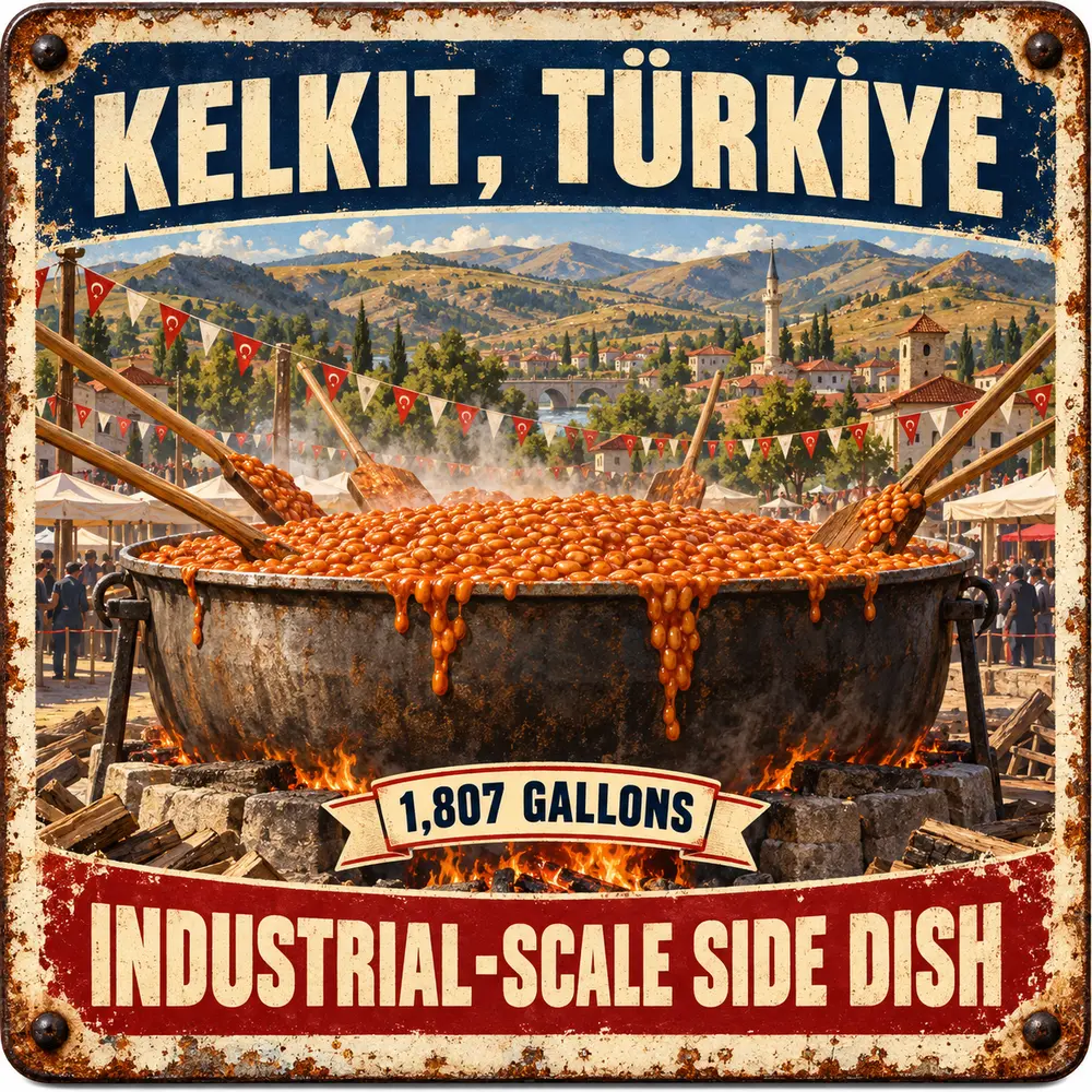 Satirical Blappos illustration: Turkish town cooks the world’s largest pot of baked beans