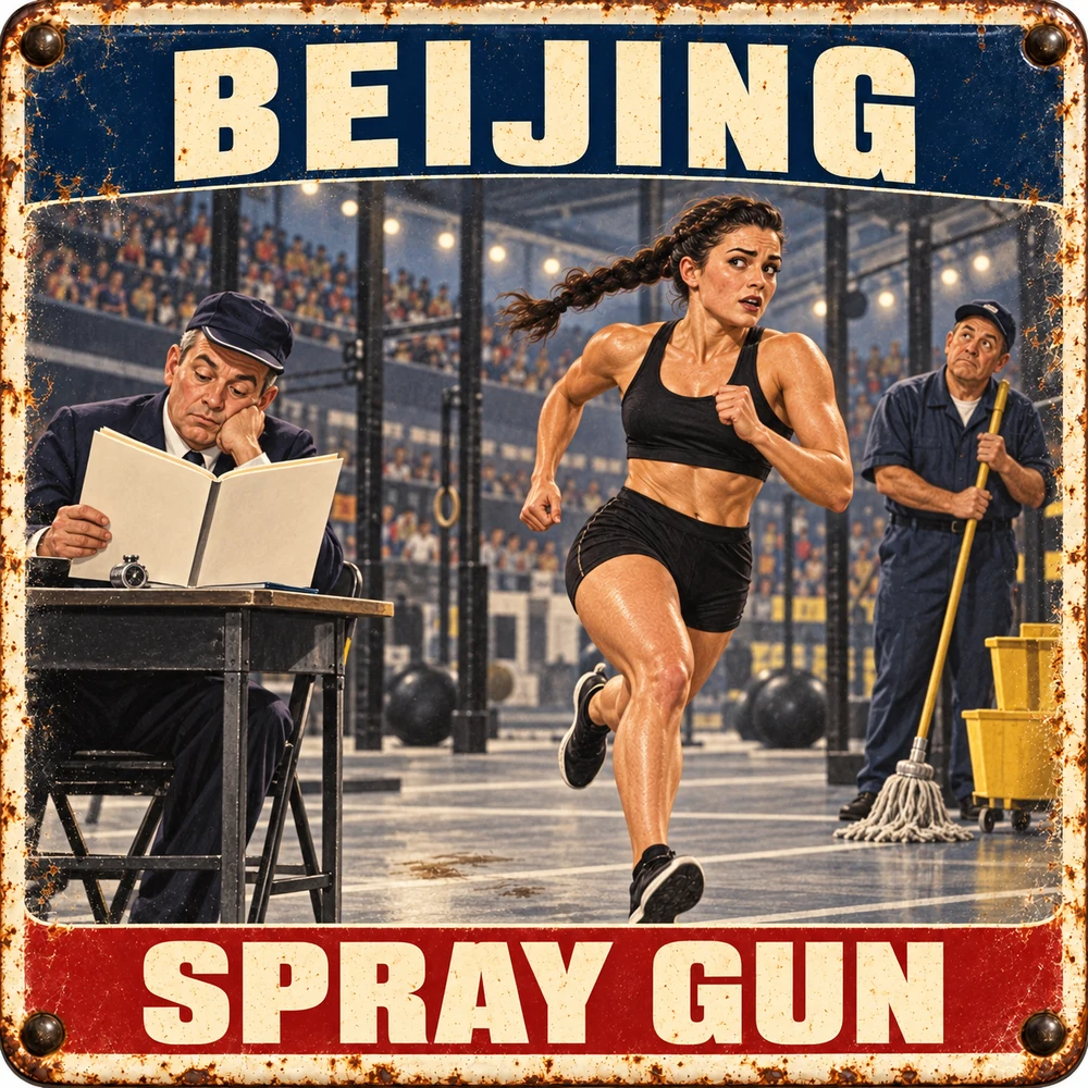 Satirical Blappos illustration: HYROX changes hygiene rules after Beijing competitor was allowed to continue racing