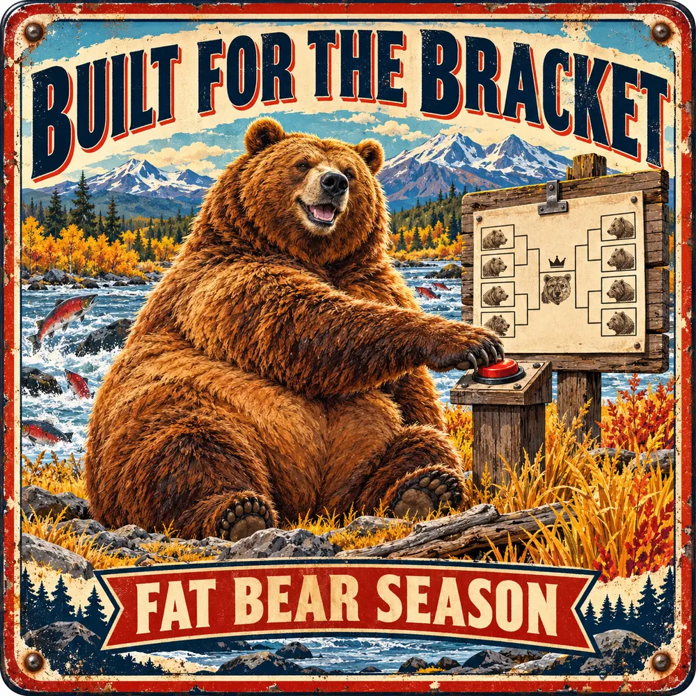 Satirical Blappos illustration: Sixteen Katmai bears enter the internet's weightiest election