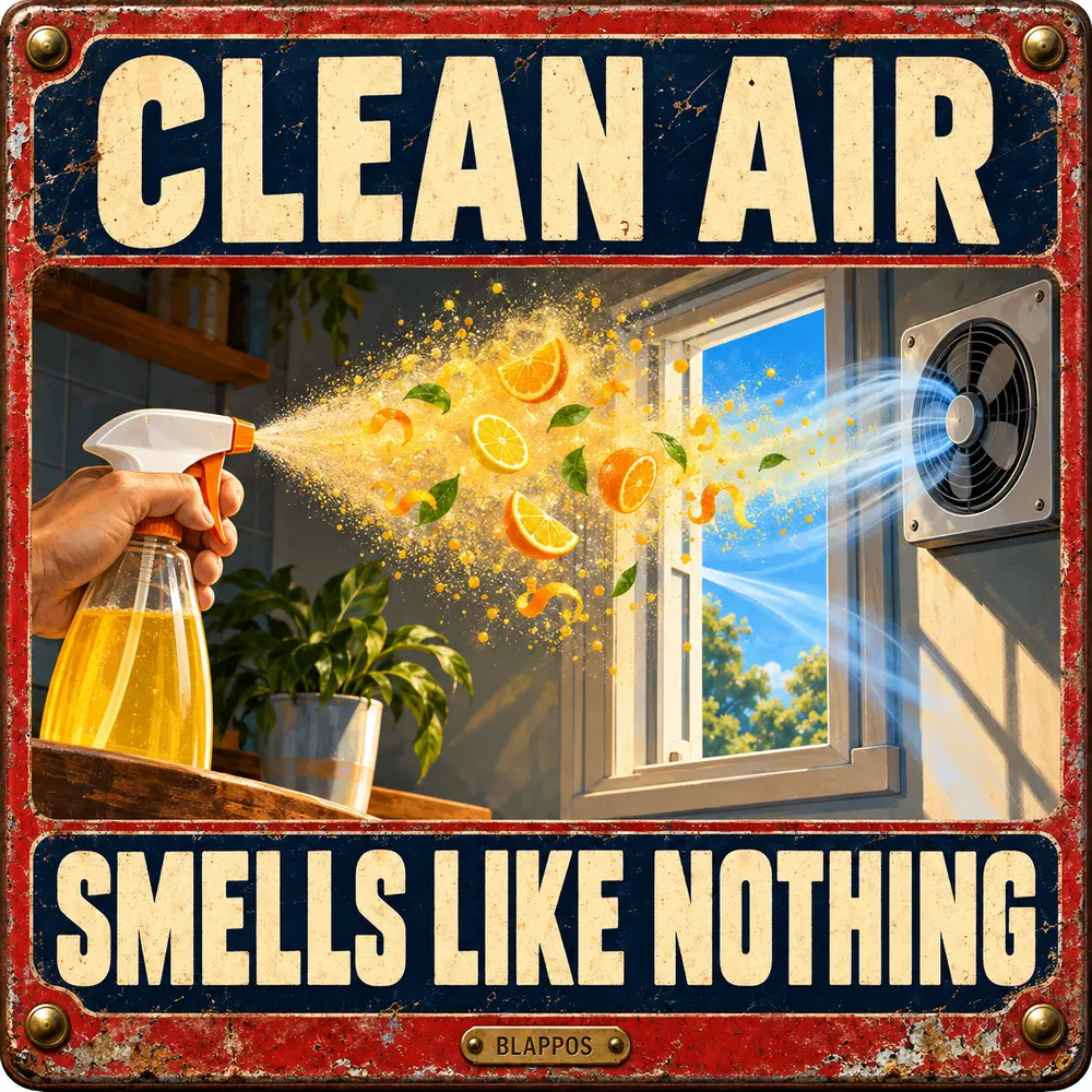 Satirical Blappos illustration: Scented cleaners can fill indoor air with invisible nanoparticles