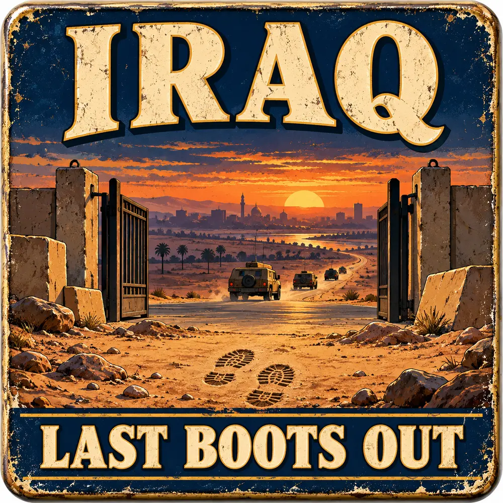 Satirical Blappos illustration: U.S. forces complete withdrawal from Iraq after more than two decades